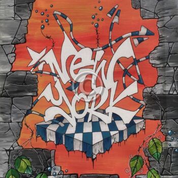 「Graffiti New-York 2…」というタイトルの絵画 Pascal Kowalewski (PK29)によって, オリジナルのアートワーク, アクリル ウッドストレッチャーフレームにマウント