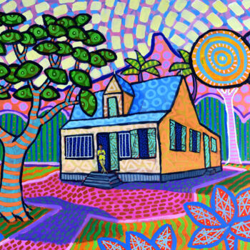 Painting titled "House in Moka, Maur…" by Pascal Lagesse, Original Artwork, Acrylic Mounted on Wood Stretcher frame