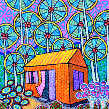 Painting titled "House in the coconu…" by Pascal Lagesse, Original Artwork, Acrylic Mounted on Wood Stretcher frame