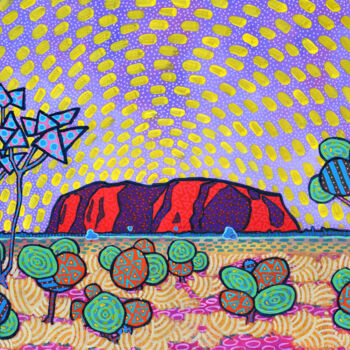 Schilderij getiteld "Uluru" door Pascal Lagesse, Origineel Kunstwerk, Acryl Gemonteerd op Frame voor houten brancard