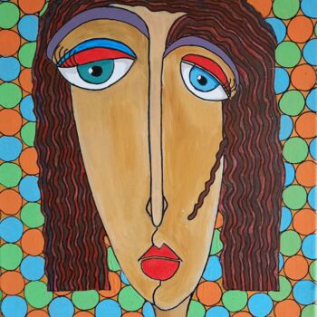 Painting titled "Portrait féminin 3" by Pascal Lago, Original Artwork, Acrylic Mounted on Wood Stretcher frame