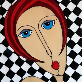 Painting titled "Portrait féminin 13" by Pascal Lago, Original Artwork, Acrylic Mounted on Wood Stretcher frame
