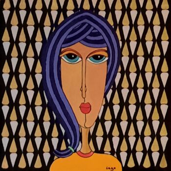 Painting titled "Portrait féminin 15" by Pascal Lago, Original Artwork, Acrylic Mounted on Wood Stretcher frame