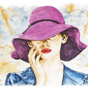 Painting titled "Fille-au-chapeau-ma…" by Pascal Lenoble, Original Artwork