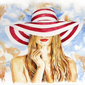 Painting titled "fille-au-chapeau-ro…" by Pascal Lenoble, Original Artwork