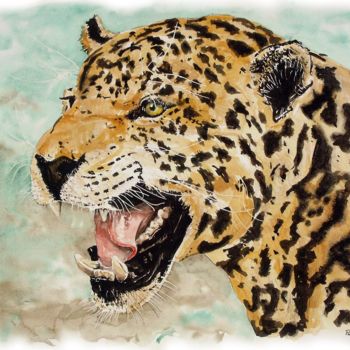 Painting titled "Le jaguar à soif" by Pascal Lenoble, Original Artwork