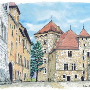 Painting titled "Cour du  Château An…" by Pascal Lenoble, Original Artwork