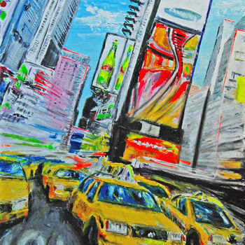 Painting titled "Race of taxi" by Pascal Lenoble, Original Artwork, Acrylic Mounted on Wood Stretcher frame