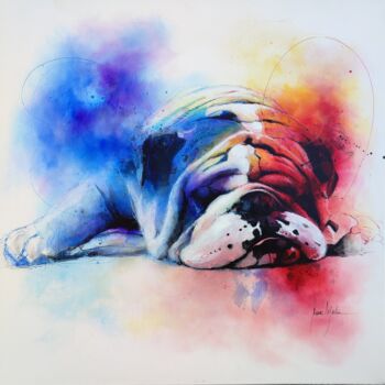 Painting titled "RELAX BULLDOG" by Pascal Merlin, Original Artwork, Acrylic Mounted on Wood Stretcher frame