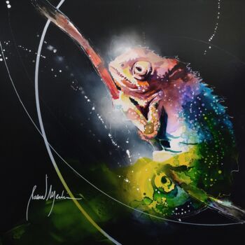 Painting titled "CAMÉLÉON" by Pascal Merlin, Original Artwork, Acrylic Mounted on Wood Stretcher frame