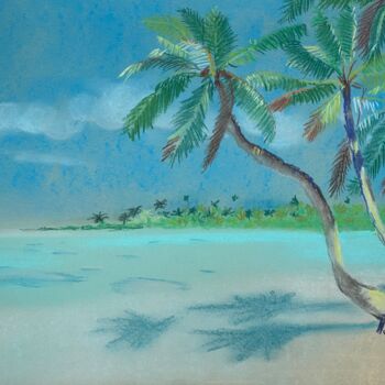 Peinture intitulée "Le lagon de Fakarava" par Pascal Newton, Œuvre d'art originale, Pastel