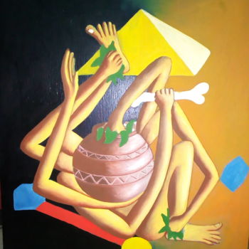 Peinture intitulée "La médecine traditi…" par Pascal Nkana, Œuvre d'art originale