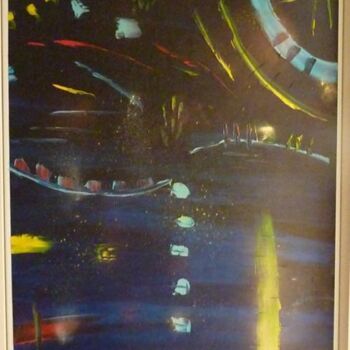 Painting titled "Une ville la nuit..." by Pascal Russi (PRussi), Original Artwork, Oil