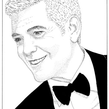 图画 标题为“Georges Clooney” 由Pascal Tavarner, 原创艺术品, 墨