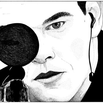 Dessin intitulée "Matt Damon" par Pascal Tavarner, Œuvre d'art originale, Encre