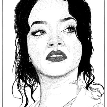 Drawing titled "Rihanna" by Pascal Tavarner, Original Artwork, Ink
