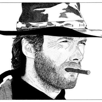 Dessin intitulée "Clint Eastwood" par Pascal Tavarner, Œuvre d'art originale, Encre