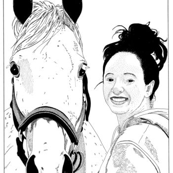 Drawing titled "La fille au cheval" by Pascal Tavarner, Original Artwork, Ink