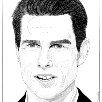 Dessin intitulée "Tom Cruise" par Pascal Tavarner, Œuvre d'art originale, Encre