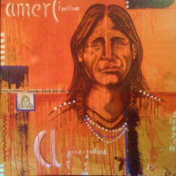 Pittura intitolato "amerindian.." da Pascal A Pelletier, Opera d'arte originale