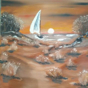 Painting titled "Plage au clair de l…" by Dupas, Original Artwork, Oil