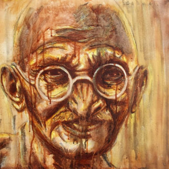 Painting titled "Gandhi" by Pascal Cardozo, Original Artwork, Watercolor