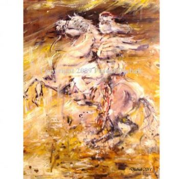 「An Algerian Horseman」というタイトルの絵画 Pascal Djabaliによって, オリジナルのアートワーク, オイル