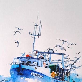 Peinture intitulée "Bateau de pêche bre…" par Pascale Alloncle, Œuvre d'art originale, Aquarelle