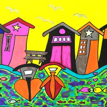 Painting titled "CABANES ARCACHON 38…" by Pascale Capdeville, Original Artwork, Acrylic