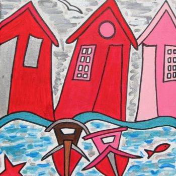 Painting titled "CABANES PÊCHEURS BA…" by Pascale Capdeville, Original Artwork, Acrylic