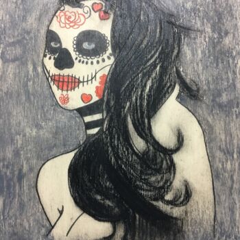 Dessin intitulée "La muerte à la chev…" par Pascale De Iudicibus, Œuvre d'art originale, Crayon