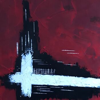 Painting titled "Carré rouge" by Pascale De Iudicibus, Original Artwork, Acrylic Mounted on Wood Stretcher frame