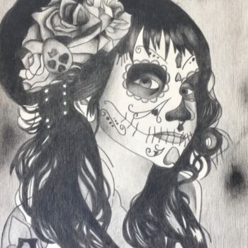 Dessin intitulée "La princesse muerte" par Pascale De Iudicibus, Œuvre d'art originale, Crayon