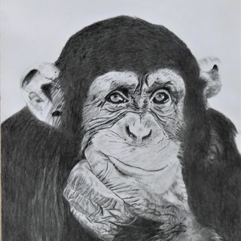 Drawing titled "Pensif" by Pascale Scheip, Original Artwork, Graphite