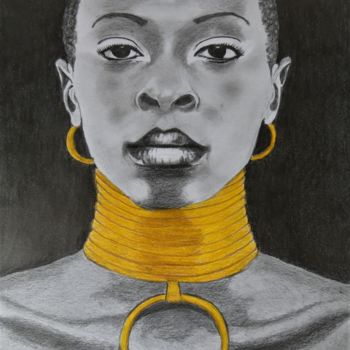 Dessin intitulée "Beauté Africaine au…" par Pascale Scheip, Œuvre d'art originale, Graphite