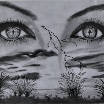 Disegno intitolato "Le regard, Miroir d…" da Pascale Scheip, Opera d'arte originale, Grafite