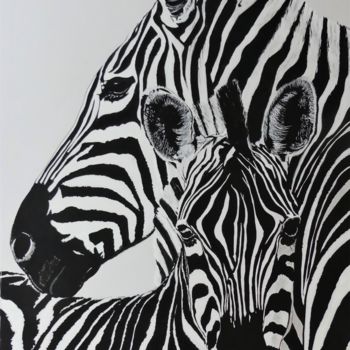 Drawing titled "Zèbres" by Pascale Scheip, Original Artwork, Marker