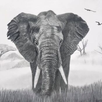 Рисунок под названием "L'éléphant dans son…" - Pascale Scheip, Подлинное произведение искусства, Графит