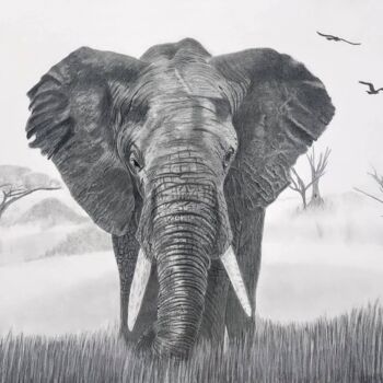 Tekening getiteld "L'éléphant dans son…" door Pascale Scheip, Origineel Kunstwerk, Grafiet