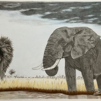 Drawing titled "Éléphant sous un ci…" by Pascale Scheip, Original Artwork, Marker