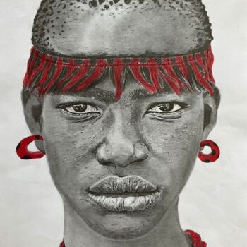 Dessin intitulée "Femme d’Ethiopie" par Pascale Scheip, Œuvre d'art originale, Crayon
