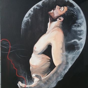 「le fil rouge 2」というタイトルの絵画 Pascale Hanneuseによって, オリジナルのアートワーク, アクリル ウッドストレッチャーフレームにマウント