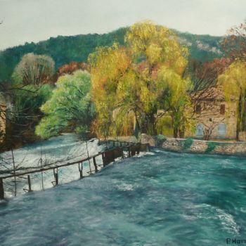 Painting titled "Sorgue tumultueuse" by Pascale Harnisch, Original Artwork, Oil