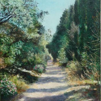 Painting titled "Le petit chemin" by Pascale Harnisch, Original Artwork, Oil