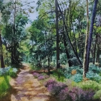 Painting titled "Sentier forestier" by Pascale Harnisch, Original Artwork, Oil