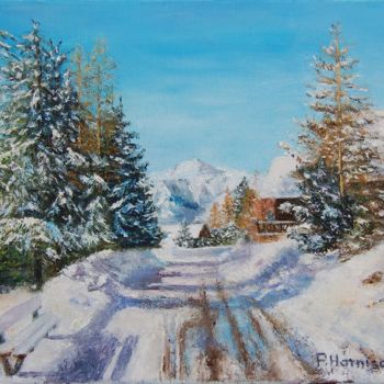 Painting titled "Hiver à Chaillol" by Pascale Harnisch, Original Artwork, Oil