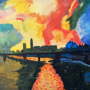 Peinture intitulée "Rivière sous le pont" par Pascaline Marquet Bernard, Œuvre d'art originale, Acrylique