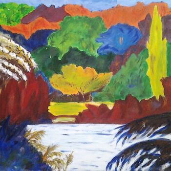 Peinture intitulée "Bord de lac" par Pascaline Marquet Bernard, Œuvre d'art originale, Acrylique