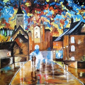 Painting titled "Soir de pluie" by Pascaline Marquet Bernard, Original Artwork, Oil