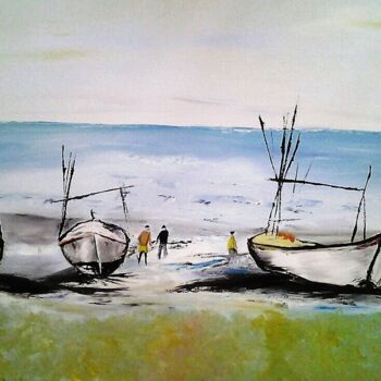 Malerei mit dem Titel "Retrait de la mer" von Pascaline Marquet Bernard, Original-Kunstwerk, Öl